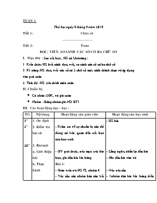 Giáo án lớp 3 - Tuần 1 - Năm học 2018-2019 (chuẩn 3 cột)