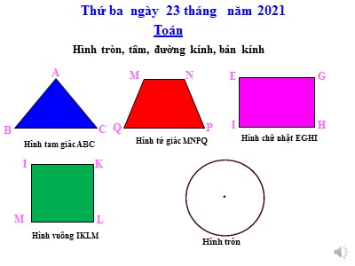 Bài giảng khối 3 môn Toán - Hình tròn, tâm, đường kính, bán kính