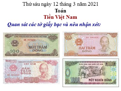 Bài giảng môn Toán khối 3 - Tiền Việt Nam