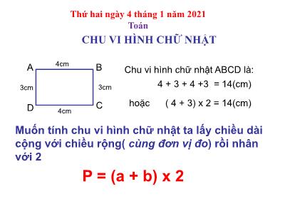 Bài giảng môn Toán lớp 3 - Chu vi hình chữ nhật