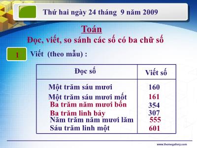 Bài giảng môn Toán lớp 3 - Đọc, viết, so sánh các số có ba chữ số