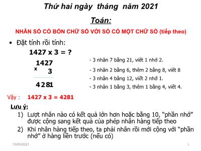 Bài giảng môn Toán lớp 3 - Nhân số có bốn chữ số với số có một chữ số (Tiếp theo)