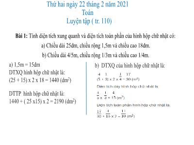 Bài giảng Toán 3 - Luyện tập (tr. 110)