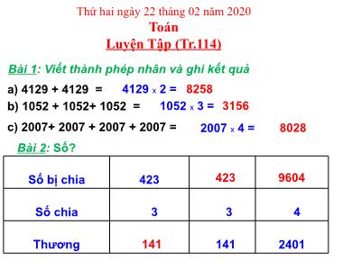 Bài giảng Toán 3 - Luyện Tập (Tr.114)