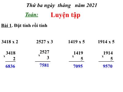 Bài giảng Toán khối 3 - Luyện tập (trang 116)