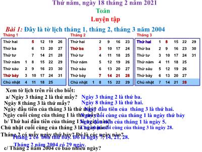 Bài giảng Toán khối 3 - Luyện tập trang 8