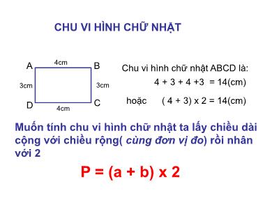 Bài giảng Toán lớp 3 - Chu vi hình chữ nhật