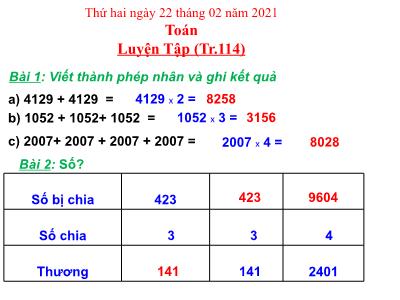 Bài giảng Toán lớp 3 - Luyện Tập (Tr.114)