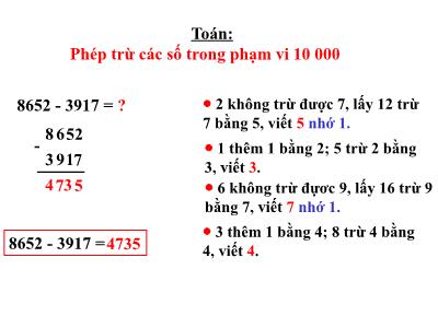 Bài giảng Toán lớp 3 - Phép trừ các số trong phạm vi 10 000