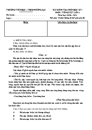 Bài kiểm tra cuối học kì I môn Tiếng Việt lớp 3 - Trường Tiểu học THCS Mường Sại