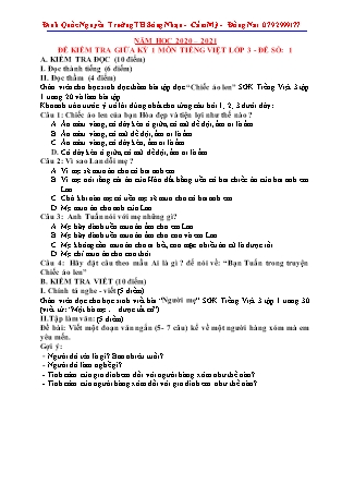 Bộ 10 Đề kiểm tra giữa kỳ 1 môn Tiếng Việt lớp 3