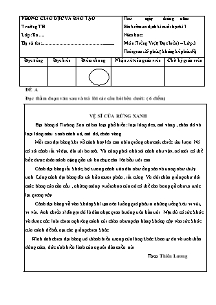Đề kiểm tra cuối học kì I Môn Tiếng Việt + Toán lớp 3