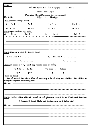 Đề thi định kỳ lần 2 môn Toán lớp 3 - Đề 3