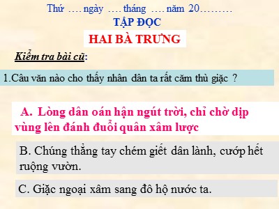 Bài giảng môn học Tập đọc khối 3 - Báo cáo kết quả tháng thi đua “Noi gương chú bộ đội”