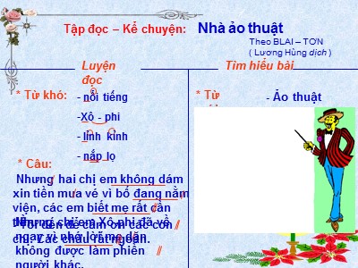 Bài giảng Tập đọc + Kể chuyện 3 - Nhà ảo thuật Theo BLAI – TƠN (Lương Hùng dịch)