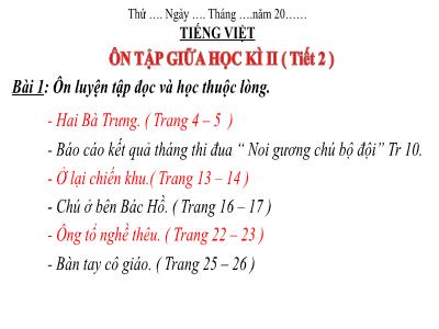 Bài giảng Tiếng Việt 3 - Ôn tập giữa học kì II (tiết 2)