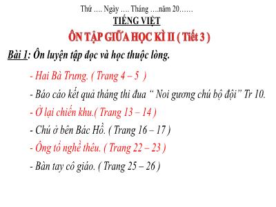 Bài giảng Tiếng Việt 3 - Ôn tập giữa học kì II (tiết 3)