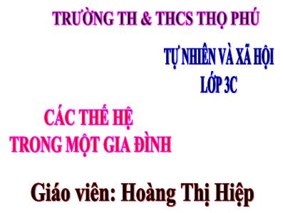 Bài giảng Tự nhiên & xã hội 3 - Tiết 19: Các thế hệ trong một gia đình - Giáo viên: Hoàng Thị Hiệp