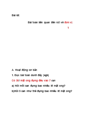Bài tập Toán Lớp 3 - Bài 68: Bài toán liên quan đến rút về đơn vị