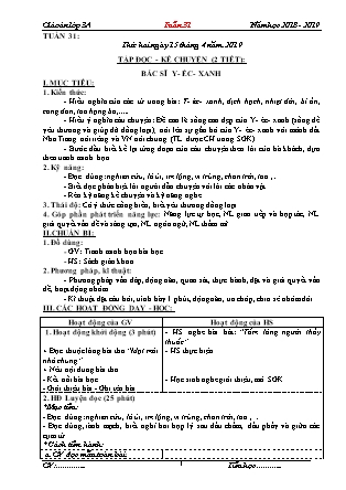 Giáo án phát triển năng lực Tổng hợp các môn Lớp 3 - Tuần 31 - Năm học 2018-2019 - Trường TH Hoàng Hoa Thám