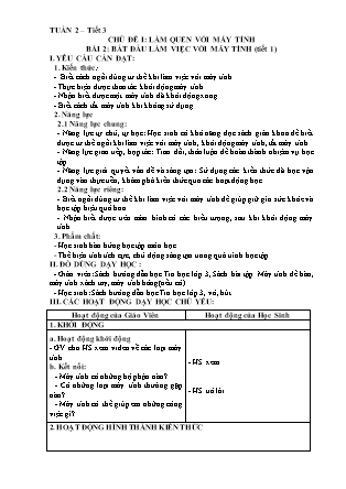Giáo án Tin học Lớp 3 - Bài 2: Bắt đầu làm việc với máy tính