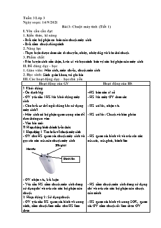 Giáo án Tin học Lớp 3 - Bài 3: Chuột máy tính - Năm học 2021-2022