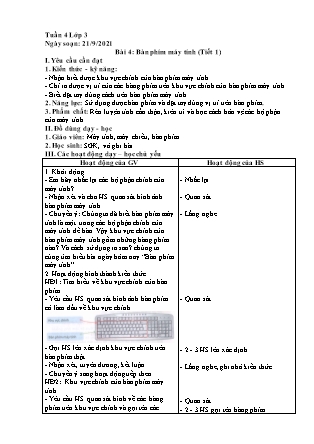 Giáo án Tin học Lớp 3 - Bài 4: Bàn phím máy tính - Năm học 2021-2022
