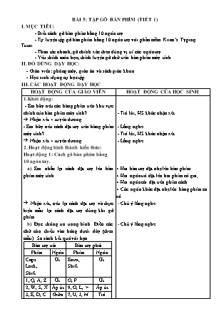 Giáo án Tin học Lớp 3 - Bài 5: Tập gõ bàn phím