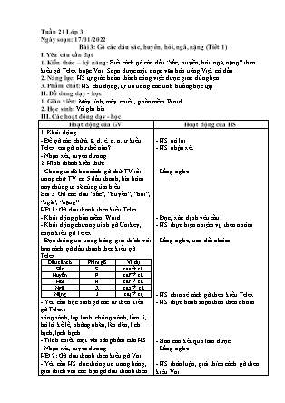 Giáo án Tin học Lớp 3 - Chủ đề 3 - Bài 3: Gõ các dấu sắc, huyền, hỏi, ngã, nặng - Năm học 2021-2022