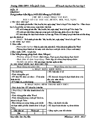 Giáo án Tin học Lớp 3 - Chủ đề 3: Soạn thảo văn bản - Bài 3: Gõ các dấu sắc, huyền, hỏi, ngã, nặng - Năm học 2021-2022 - Dư Thị Yến