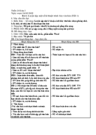 Giáo án Tin học Lớp 3 - Chủ đề 3: Soạn thảo văn bản - Bài 6: Luyện tập một số kĩ thuật trình bày văn bản - Năm học 2021-2022