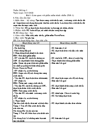 Giáo án Tin học Lớp 3 - Chủ đề 4: Thiết kế bài trình chiếu - Bài 1: Làm quen với phần mềm trình chiếu - Năm học 2021-2022