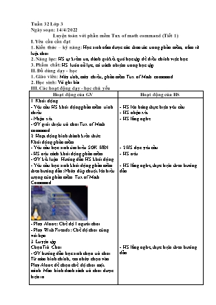Giáo án Tin học Lớp 3 - Chủ đề 4: Thiết kế bài trình chiếu - Luyện toán với phần mềm Tux of math command - Năm học 2021-2022