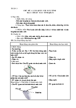 Giáo án Tin học Lớp 3 - Tuần 3, Bài 3: Chuột máy tính