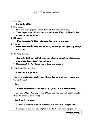 Giáo án Toán Lớp 3 - Diện tích hình vuông - Hoàng Thị Phương