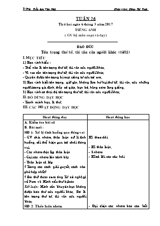 Giáo án Tổng hợp các môn Lớp 3 buổi chiều - Tuần 26 - Năm học 2016-2017 - Đặng Văn Tỉnh