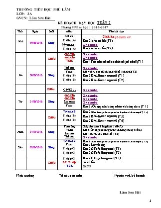 Kế hoạch bài dạy Lớp 3 VNEN - Tuần 2 - Năm học 2016-2017 - Lâm Sơn Hải