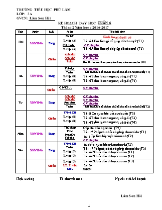 Kế hoạch bài dạy Lớp 3 VNEN - Tuần 6 - Năm học 2016-2017 - Lâm Sơn Hải