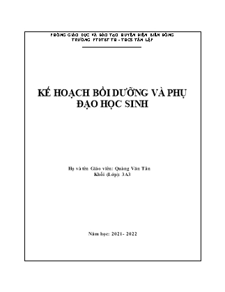 Kế hoạch bồi dưỡng và phụ đạo học sinh Lớp 3