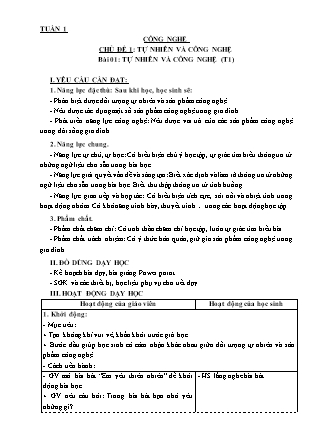 Giáo án Công nghệ Lớp 3 - Tuần 1, 2