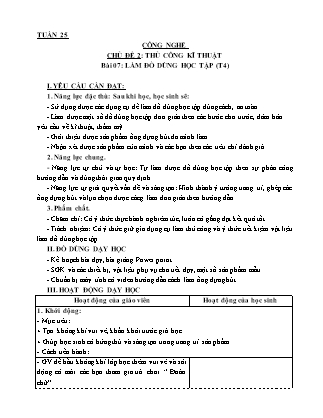 Giáo án Công nghệ Lớp 3 - Tuần 25, Chủ đề 2: Thủ công kĩ thuật - Bài 07: Làm đồ dùng học tập (Tiết 4)