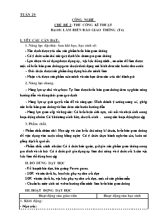 Giáo án Công nghệ Lớp 3 - Tuần 29, Chủ đề 2: Thủ công kĩ thuật - Bài 08: Làm biển báo giao thông (Tiết 4)