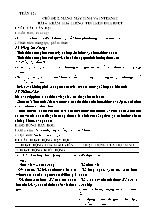 Giáo án Tin học Lớp 3 Sách Kết nối tri thức - Tuần 12, Chủ đề 2: Mạng máy tính và internet - Bài 6: Khám phá thông tin trên internet - Năm học 2022-2023 - Trường Tiểu học Đặng Lễ