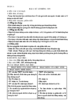 Giáo án Tin học Lớp 3 Sách Kết nối tri thức - Tuần 3, Chủ đề 1: Máy tính và em - Bài 2: Xử lí thông tin - Năm học 2022-2023 - Trường Tiểu học Đặng Lễ