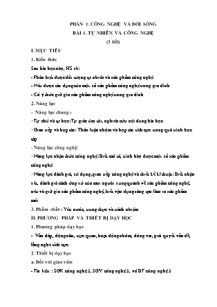 Kế hoạch bài dạy Công nghệ Lớp 3 Sách Chân trời sáng tạo - Tuần 1+2+3, Phần 1: Công nghệ và đời sống - Bài 1: Tự nhiên và công nghệ (3 tiết)