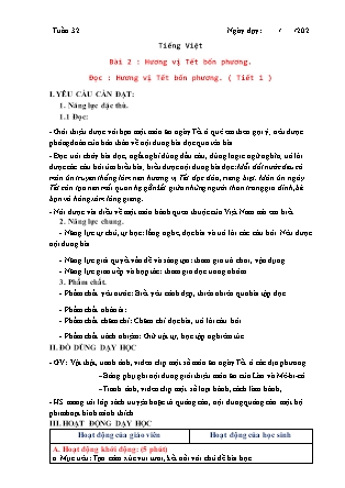Kế hoạch bài dạy Tiếng Việt Lớp 3 Sách Chân trời sáng tạo - Học kỳ II - Tuần 32, Bài 2 : Hương vị Tết bốn phương