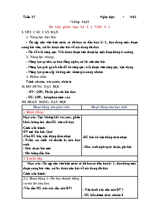 Kế hoạch bài dạy Tiếng Việt Lớp 3 Sách Chân trời sáng tạo - Học kỳ II - Tuần 27, Ôn tập giữa học kì 2 (Tiết 4)