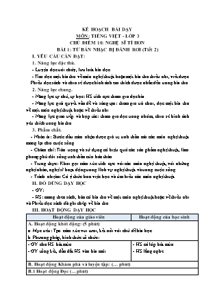 Kế hoạch bài dạy Tiếng Việt Lớp 3 Sách Chân trời sáng tạo - Học kỳ II - Tuần 21, Chủ điểm 10: Nghệ sĩ tí hon - Bài 1: Từ bản nhạc bị đánh rơi (Tiết 2)