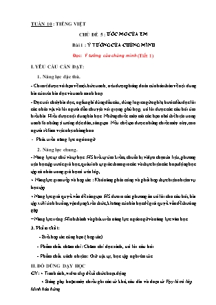 Kế hoạch bài dạy Tiếng Việt Lớp 3 Sách Chân trời sáng tạo - Học kỳ I - Tuần 10, Bài 1: Ý tưởng của chúng mình