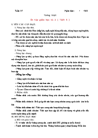 Kế hoạch bài dạy Tiếng Việt Lớp 3 Sách Chân trời sáng tạo - Học kỳ II - Tuần 27, Ôn tập giữa học kì 2 (Tiết 5)